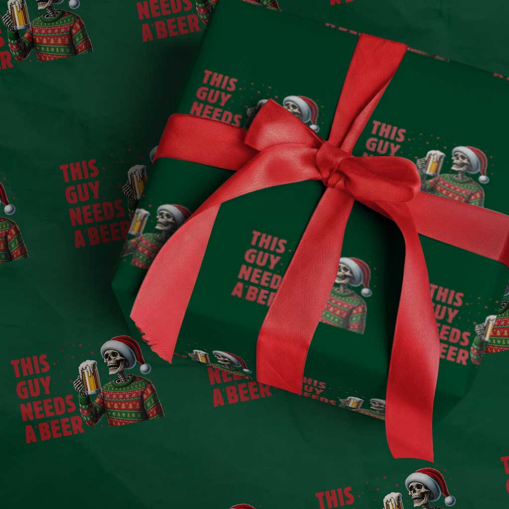 Funny Skeleton Beer Christmas Wrapping Paper Roll This Guy Needs A Beer - Wonder Print Shop