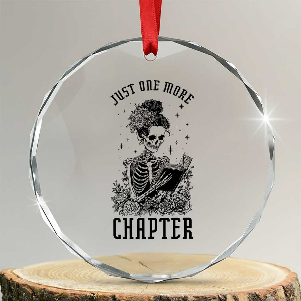 Funny Skeleton Book Lover Crystal Glass Ornament Just One More Chapter