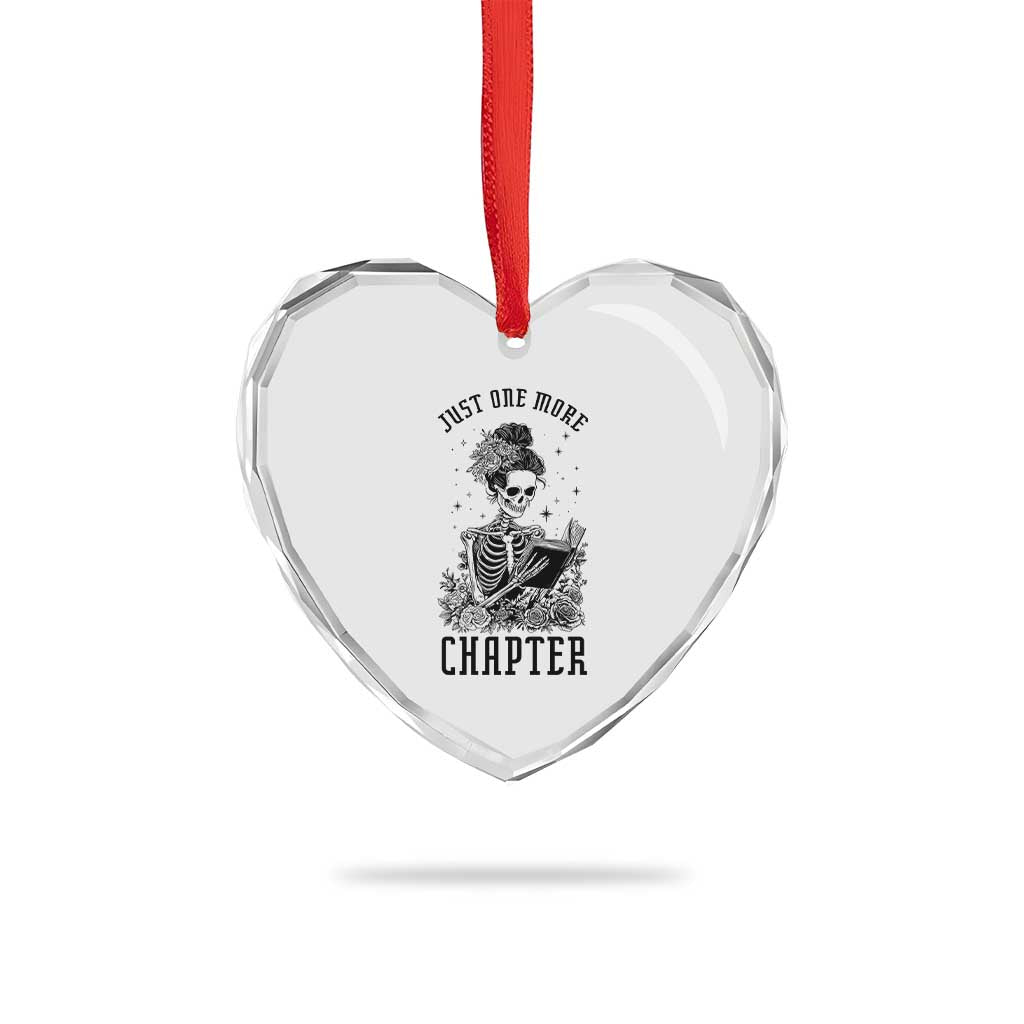 Funny Skeleton Book Lover Heart Crystal Glass Ornament Just One More Chapter