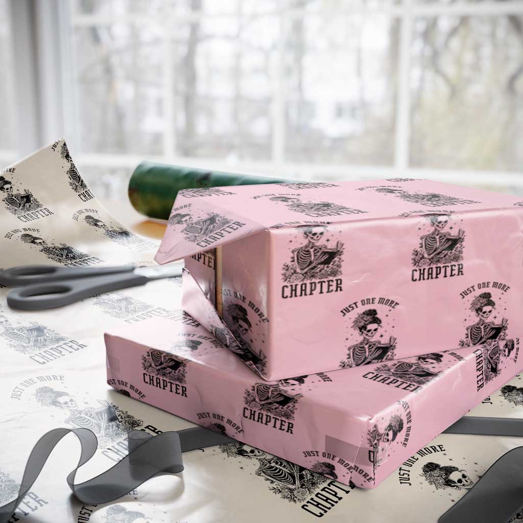 Funny Skeleton Book Lover Wrapping Paper Roll Just One More Chapter