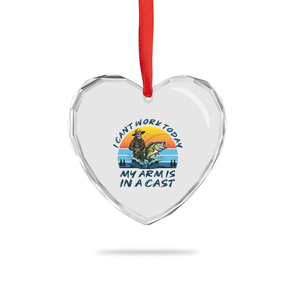 Funny Skeleton Camo Fishing Heart Crystal Glass Ornament I Can Not Work Today My Arm Is In A Cast - Wonder Print Shop