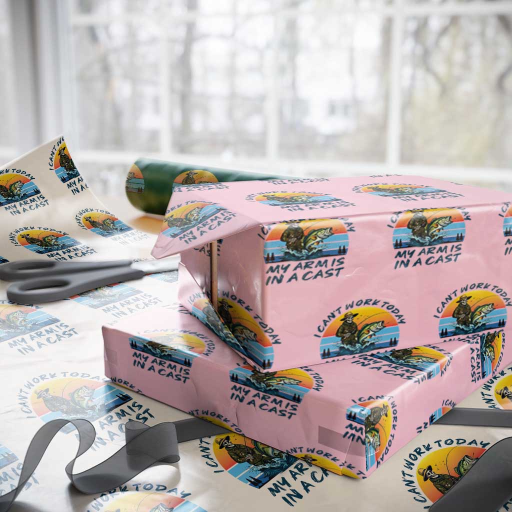 Funny Skeleton Camo Fishing Wrapping Paper Roll I Can Not Work Today My Arm Is In A Cast - Wonder Print Shop