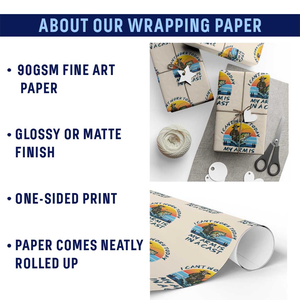 Funny Skeleton Camo Fishing Wrapping Paper Roll I Can Not Work Today My Arm Is In A Cast - Wonder Print Shop