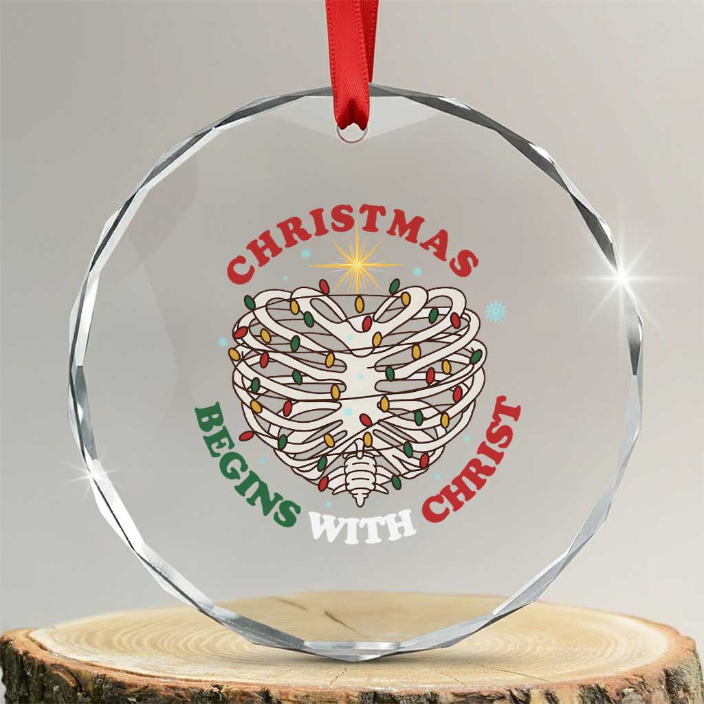 Funny Skeleton Christian Crystal Glass Ornament Christmas Begins With Christ - Wonder Print Shop