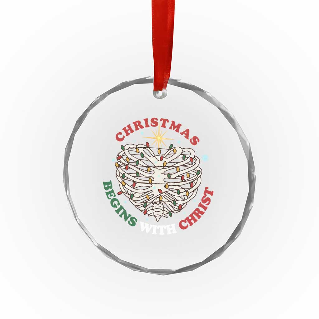 Funny Skeleton Christian Crystal Glass Ornament Christmas Begins With Christ - Wonder Print Shop