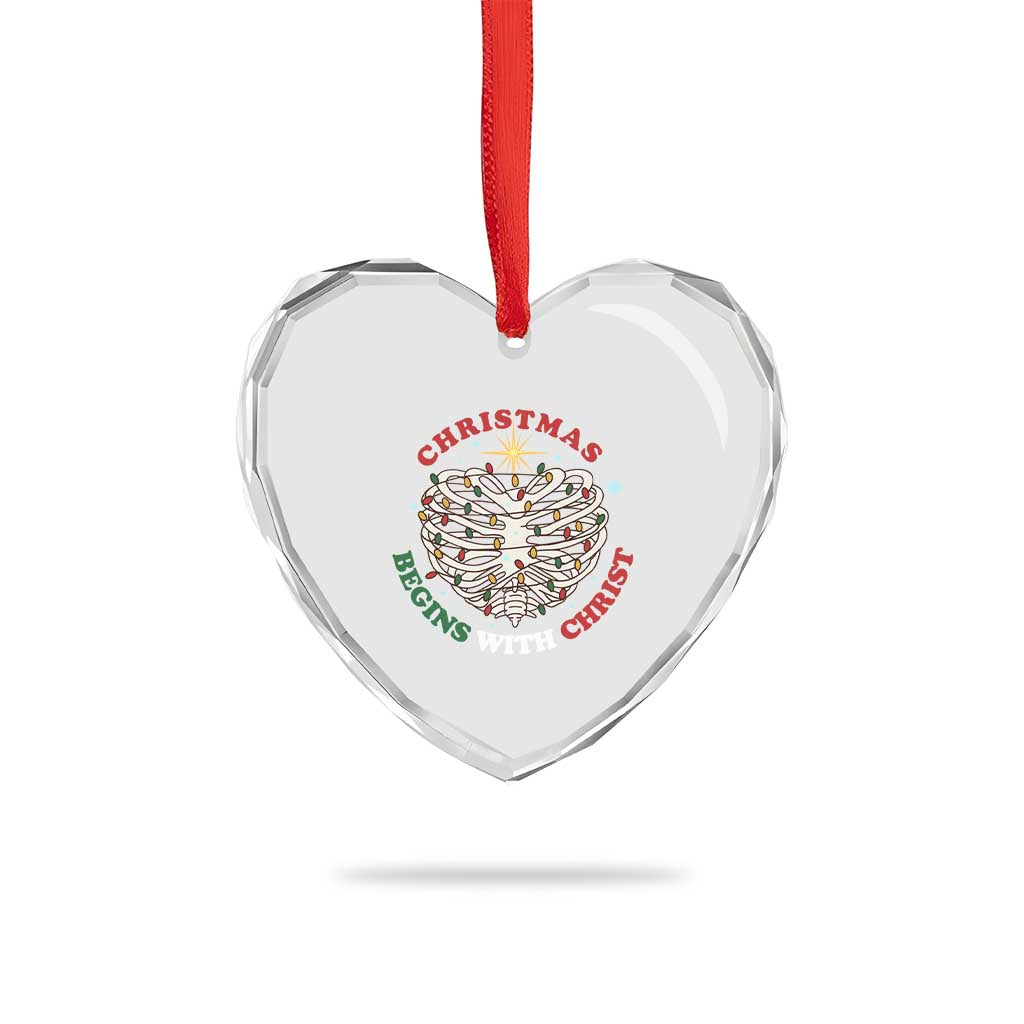 Funny Skeleton Christian Heart Crystal Glass Ornament Christmas Begins With Christ - Wonder Print Shop