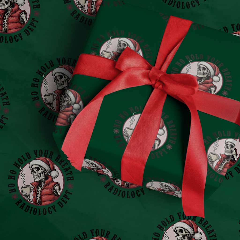 Funny Skeleton Christmas Wrapping Paper Roll Ho Ho Hold Your Breath Radiolocy Dept - Wonder Print Shop