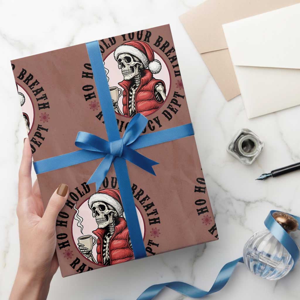 Funny Skeleton Christmas Wrapping Paper Roll Ho Ho Hold Your Breath Radiolocy Dept - Wonder Print Shop