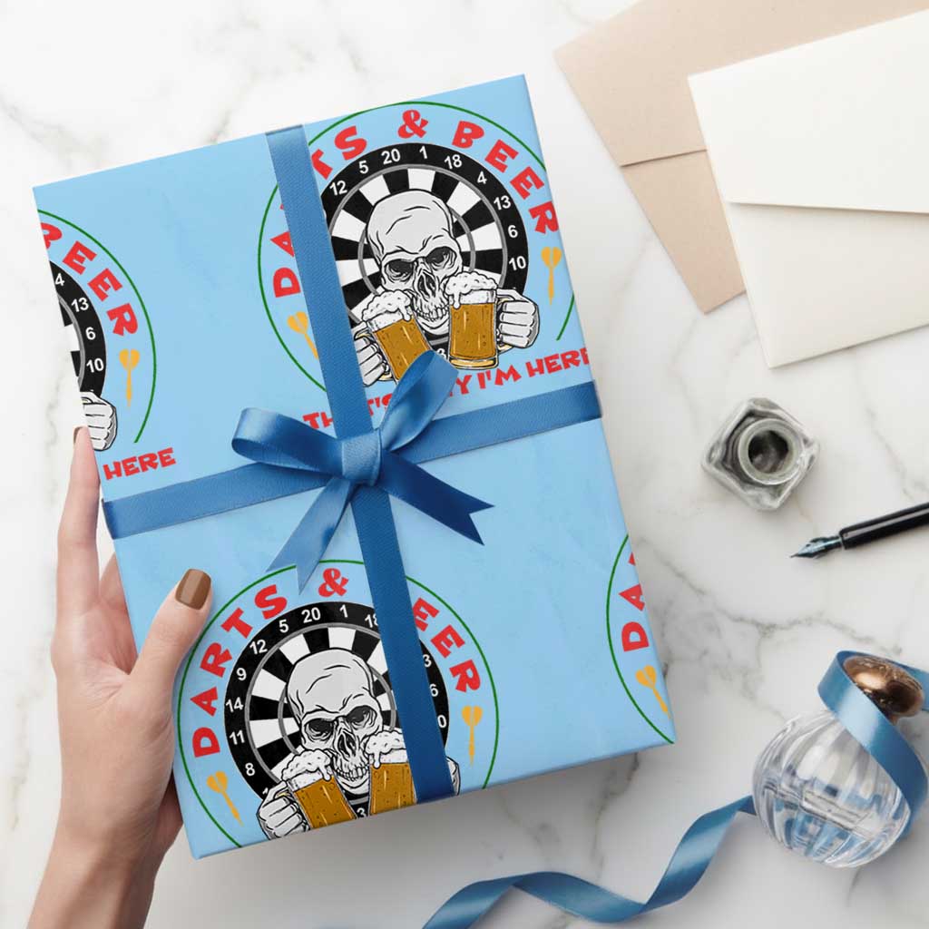 Funny Skeleton Darts Player Beer Lover Wrapping Paper Roll That Is Why I Am Here - Wonder Print Shop