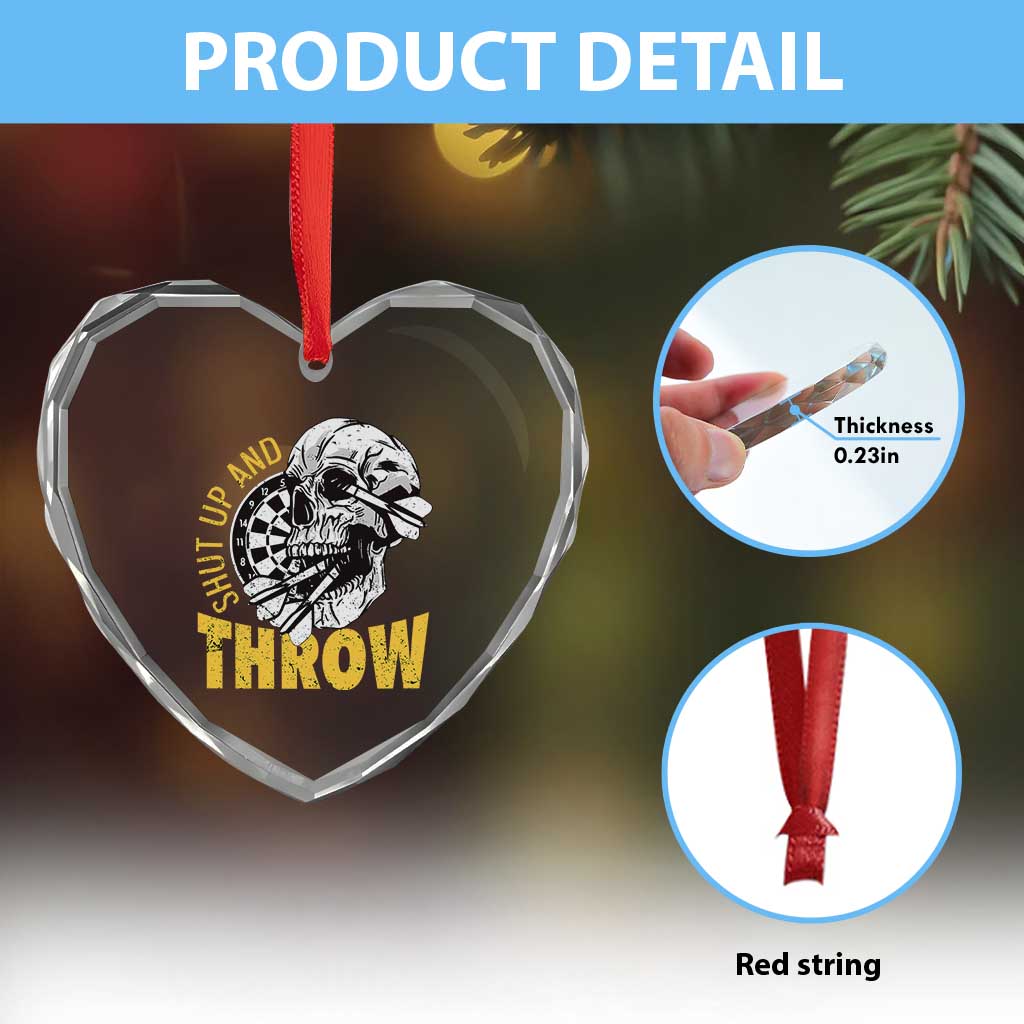 Funny Skeleton Darts Player Heart Crystal Glass Ornament I Suck At Darts - Wonder Print Shop
