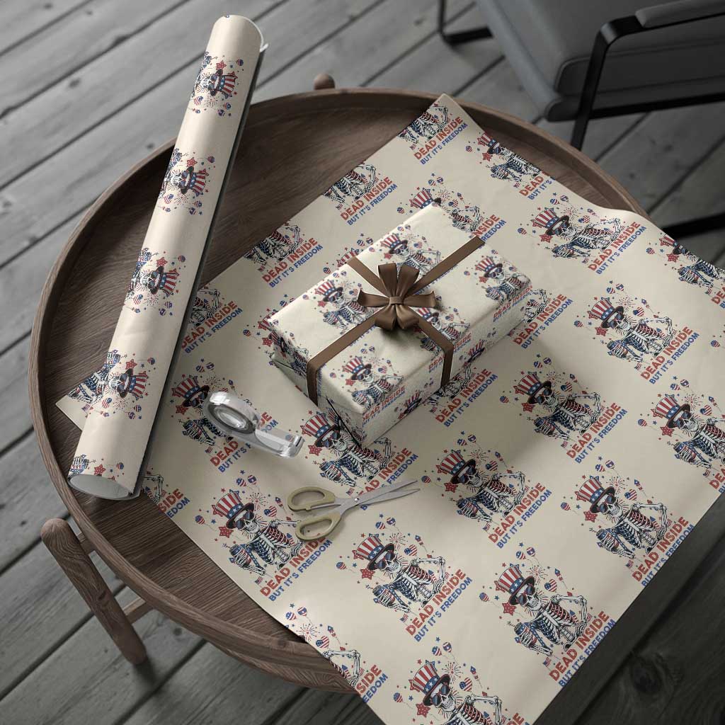 Funny Skeleton Dead Inside But Its Freedom Wrapping Paper Roll Patriotic Gift