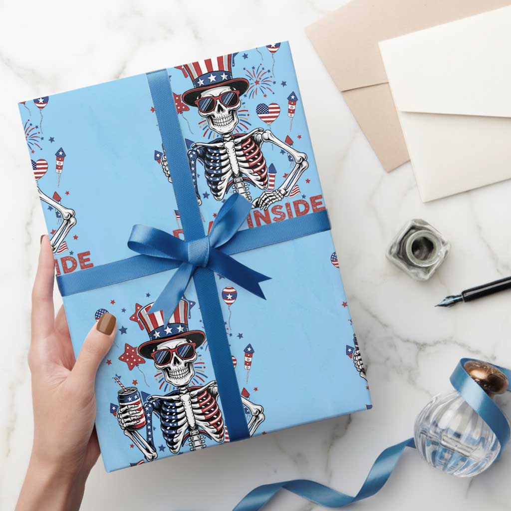 Funny Skeleton Dead Inside But Its Freedom Wrapping Paper Roll Patriotic Gift