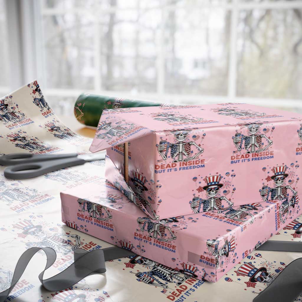 Funny Skeleton Dead Inside But Its Freedom Wrapping Paper Roll Patriotic Gift