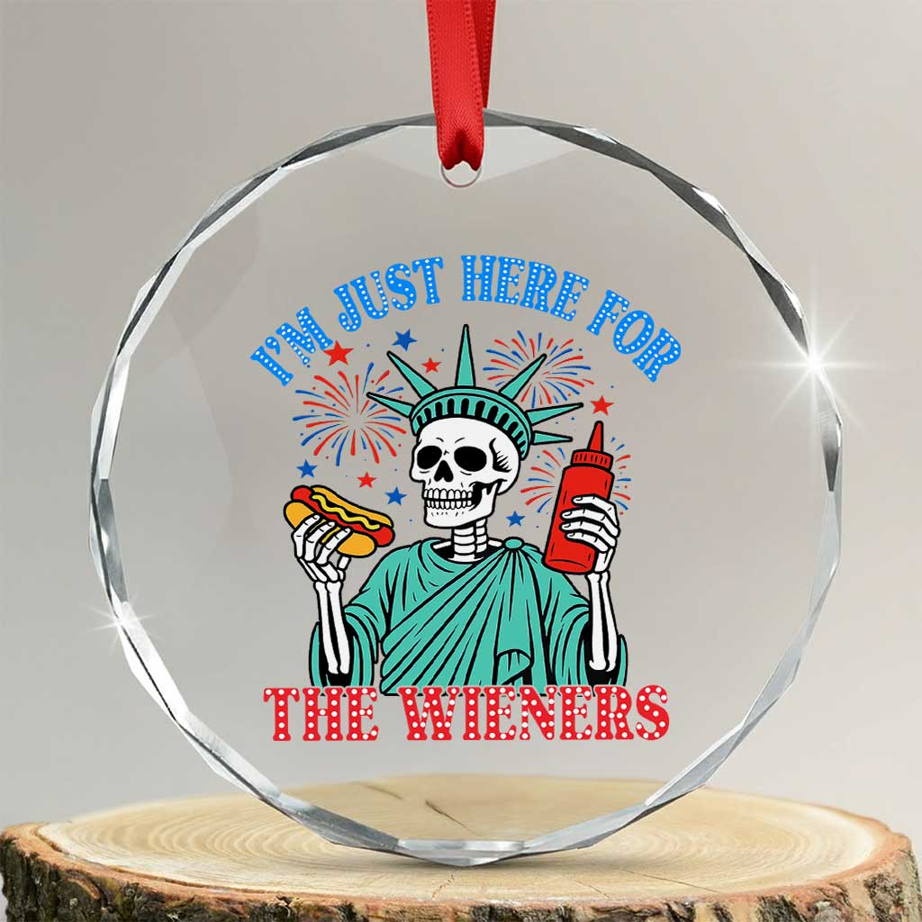Funny Skeleton Lady Liberty Crystal Glass Ornament I'm Just Here For The Wieners 4th Of July Hot Dog - Wonder Print Shop