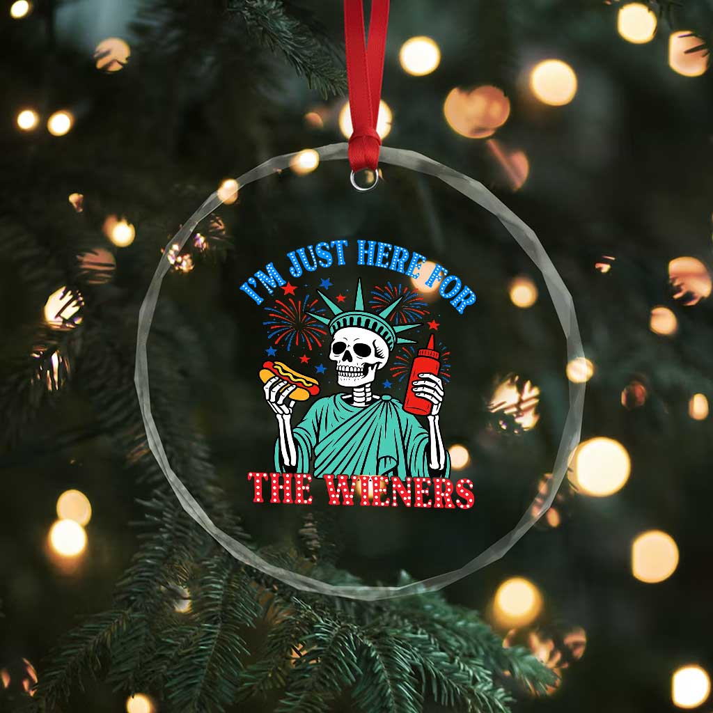 Funny Skeleton Lady Liberty Crystal Glass Ornament I'm Just Here For The Wieners 4th Of July Hot Dog TS02