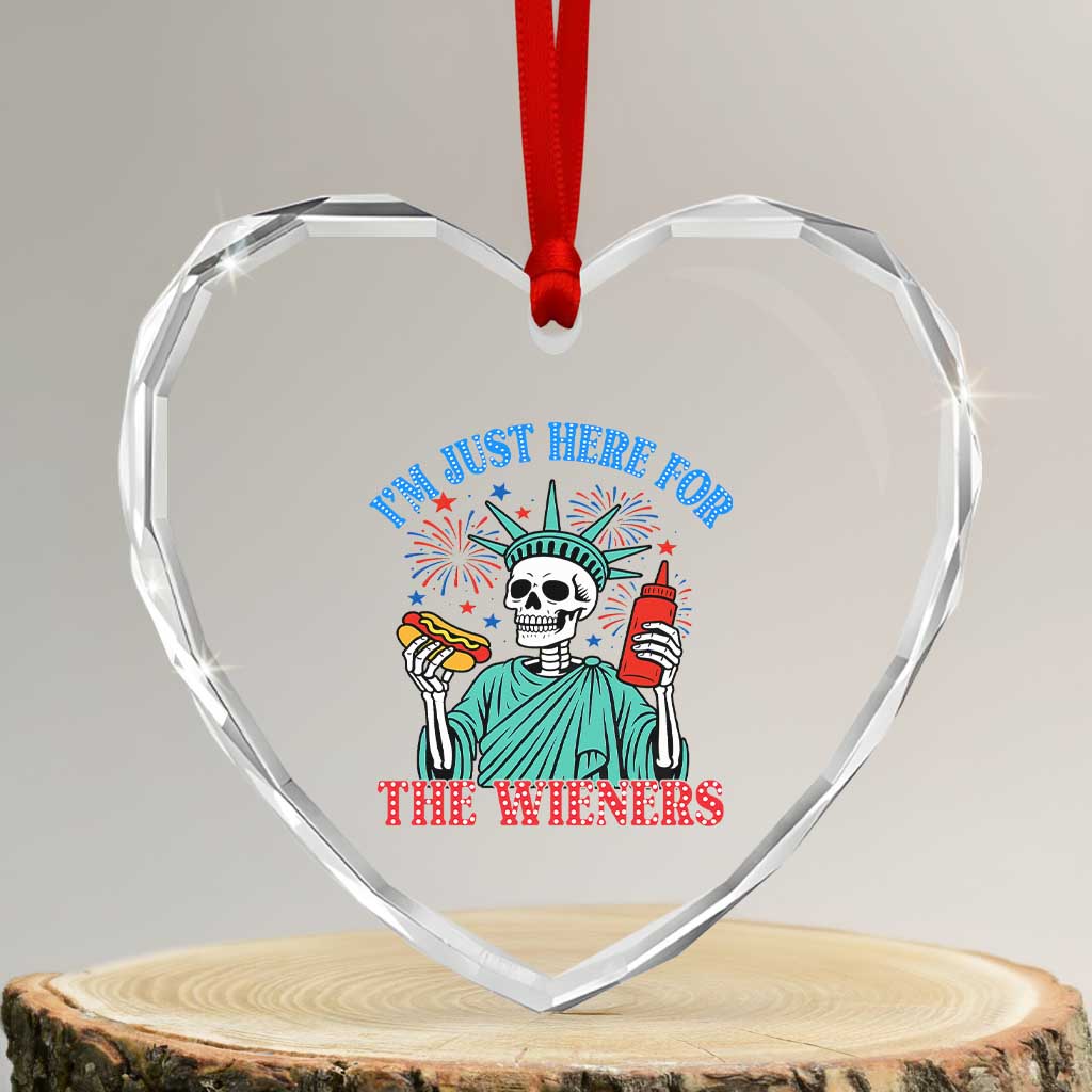 Funny Skeleton Lady Liberty Heart Crystal Glass Ornament I'm Just Here For The Wieners 4th Of July Hot Dog - Wonder Print Shop