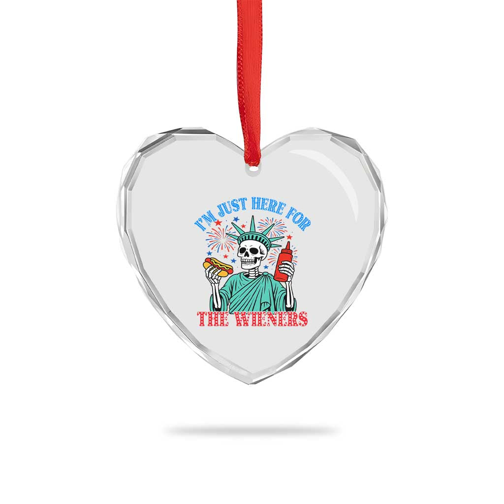 Funny Skeleton Lady Liberty Heart Crystal Glass Ornament I'm Just Here For The Wieners 4th Of July Hot Dog - Wonder Print Shop