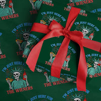 Funny Skeleton Lady Liberty Wrapping Paper Roll I'm Just Here For The Wieners 4th Of July Hot Dog - Wonder Print Shop