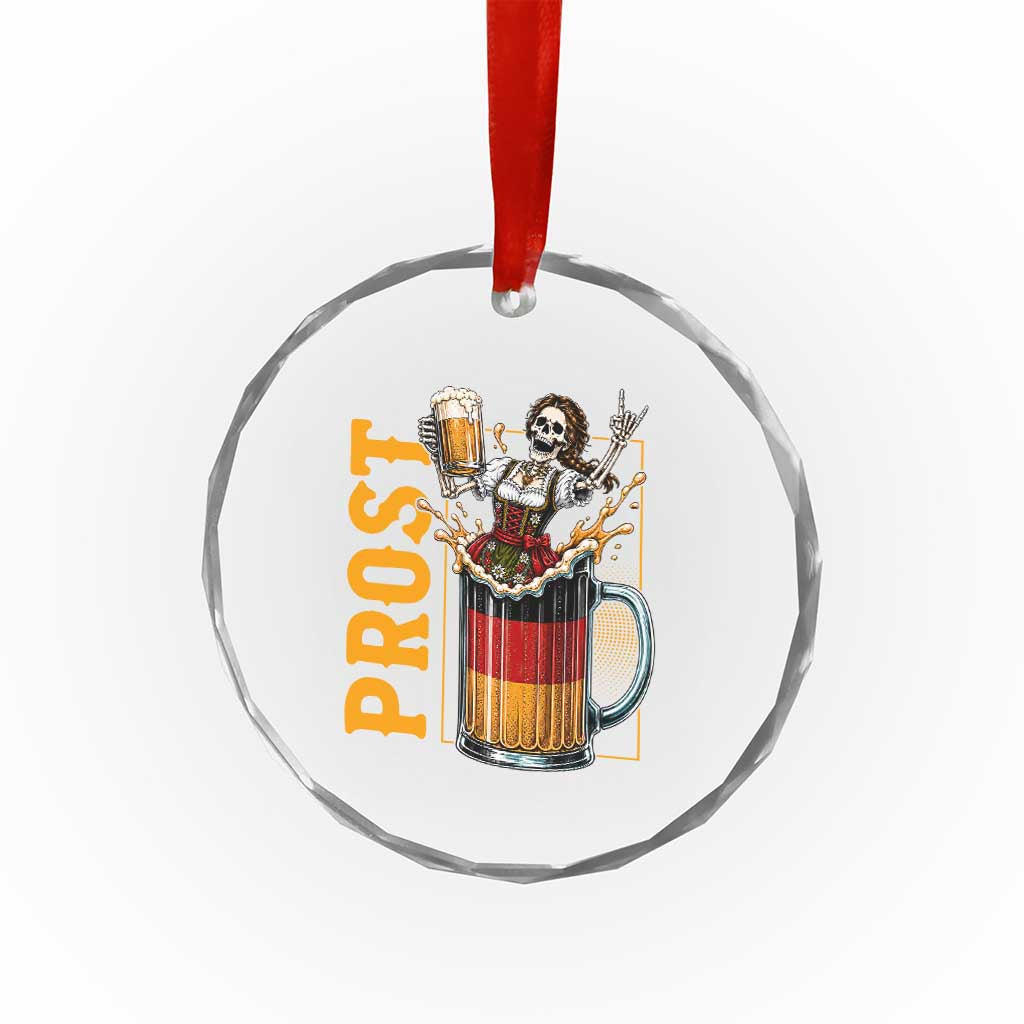 Funny Skeleton Oktoberfest Crystal Glass Ornament Spooky Prost German Beer Drinker Graphic