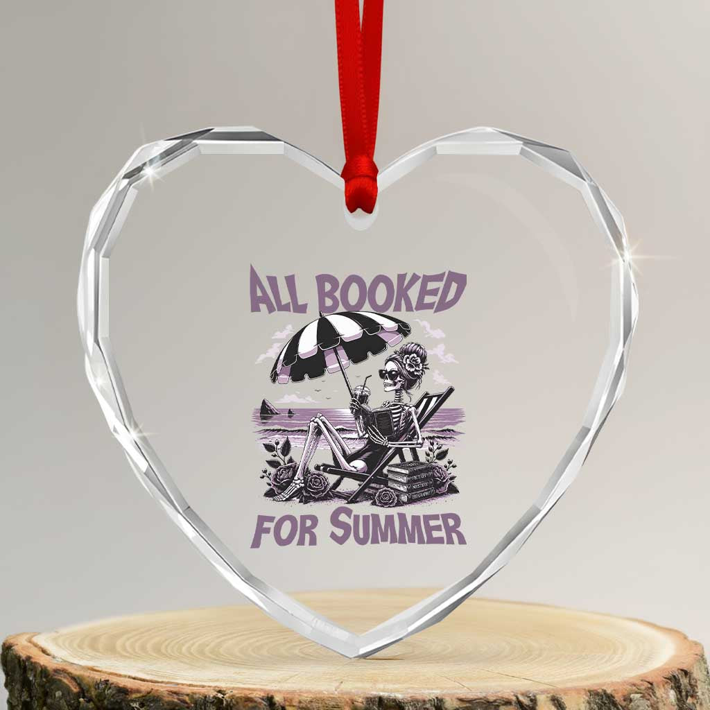 Funny Skeleton Reading At The Beach Heart Crystal Glass Ornament All Booked For Summer