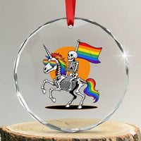 Funny Skeleton Riding Unicorn LGBTQ Pride Crystal Glass Ornament Rainbow Fantasy Graphic