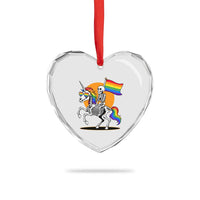 Funny Skeleton Riding Unicorn LGBTQ Pride Heart Crystal Glass Ornament Rainbow Fantasy Graphic