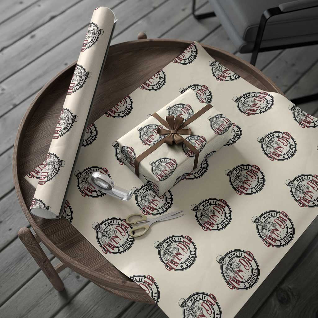 Funny Skeleton Twin Dad Make It A Double Wrapping Paper Roll Expecting Fathers Day Gift