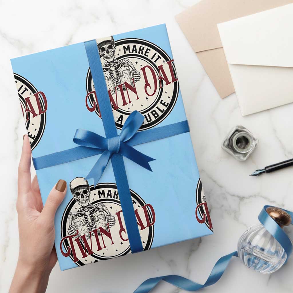 Funny Skeleton Twin Dad Make It A Double Wrapping Paper Roll Expecting Fathers Day Gift