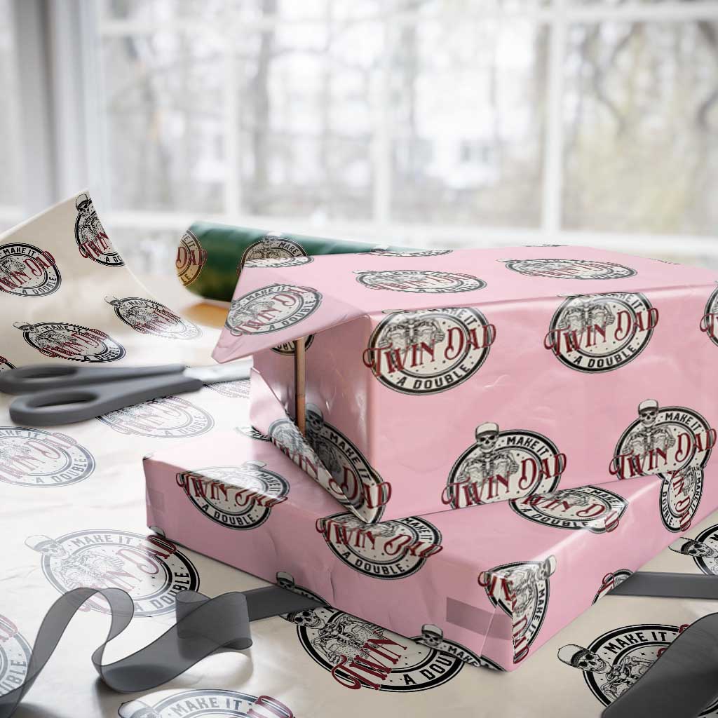 Funny Skeleton Twin Dad Make It A Double Wrapping Paper Roll Expecting Fathers Day Gift
