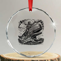 Funny Skeleton Whale Rider Crystal Glass Ornament Dark Maritime Gothic Vintage Nautical Graphic