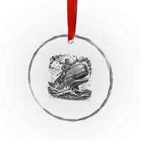 Funny Skeleton Whale Rider Crystal Glass Ornament Dark Maritime Gothic Vintage Nautical Graphic