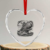 Funny Skeleton Whale Rider Heart Crystal Glass Ornament Dark Maritime Gothic Vintage Nautical Graphic