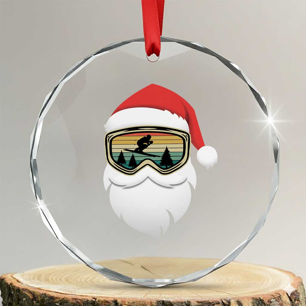 Funny Ski Christmas Winter Sport Skiing Santa Hat Crystal Glass Ornament - Wonder Print Shop