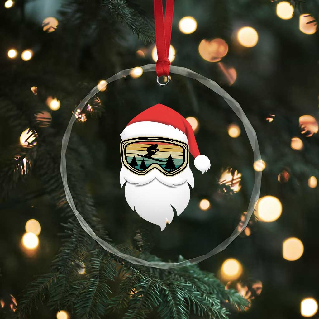 Funny Ski Christmas Winter Sport Skiing Santa Hat Crystal Glass Ornament - Wonder Print Shop