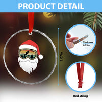 Funny Ski Christmas Winter Sport Skiing Santa Hat Crystal Glass Ornament - Wonder Print Shop