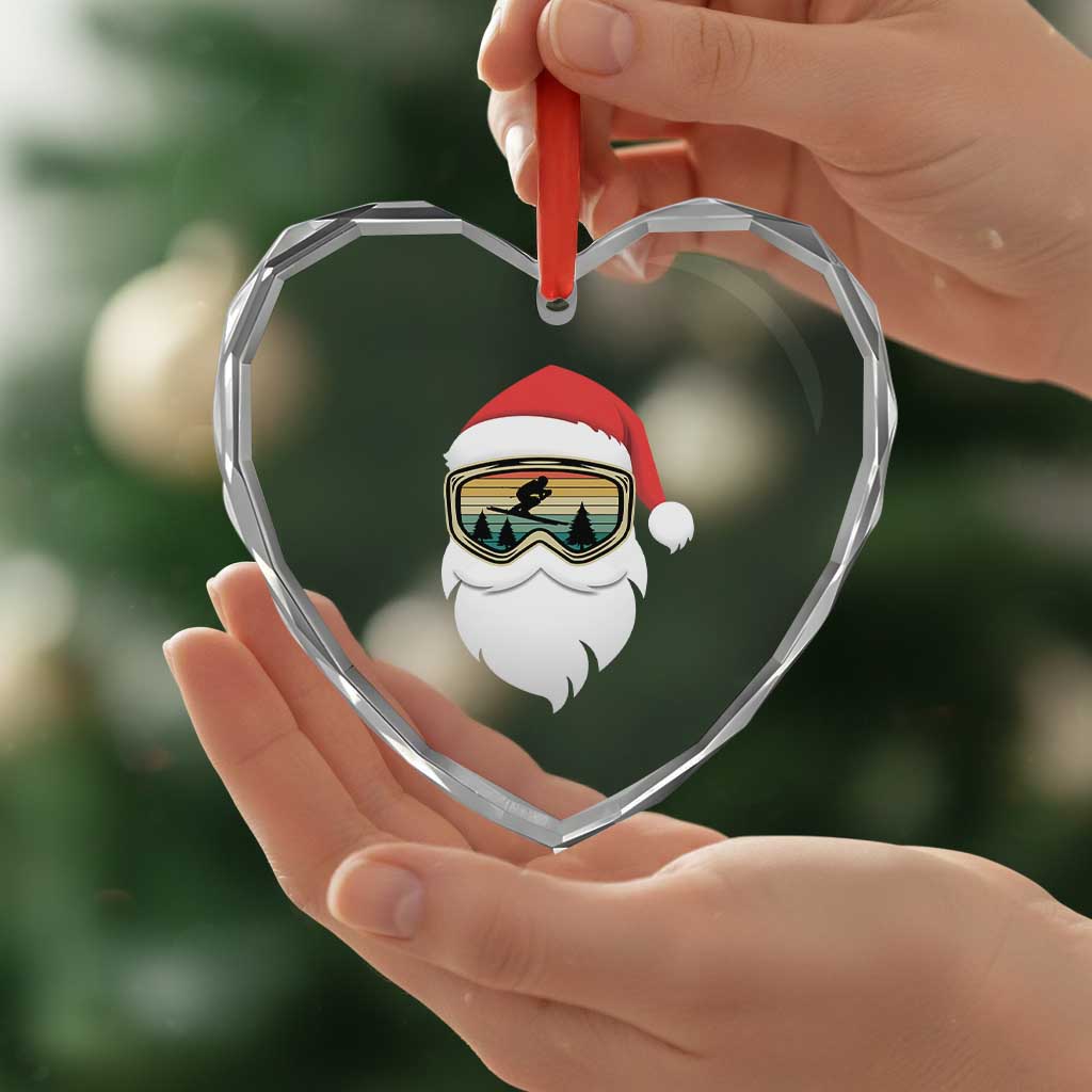 Funny Ski Christmas Winter Sport Skiing Santa Hat Heart Crystal Glass Ornament - Wonder Print Shop