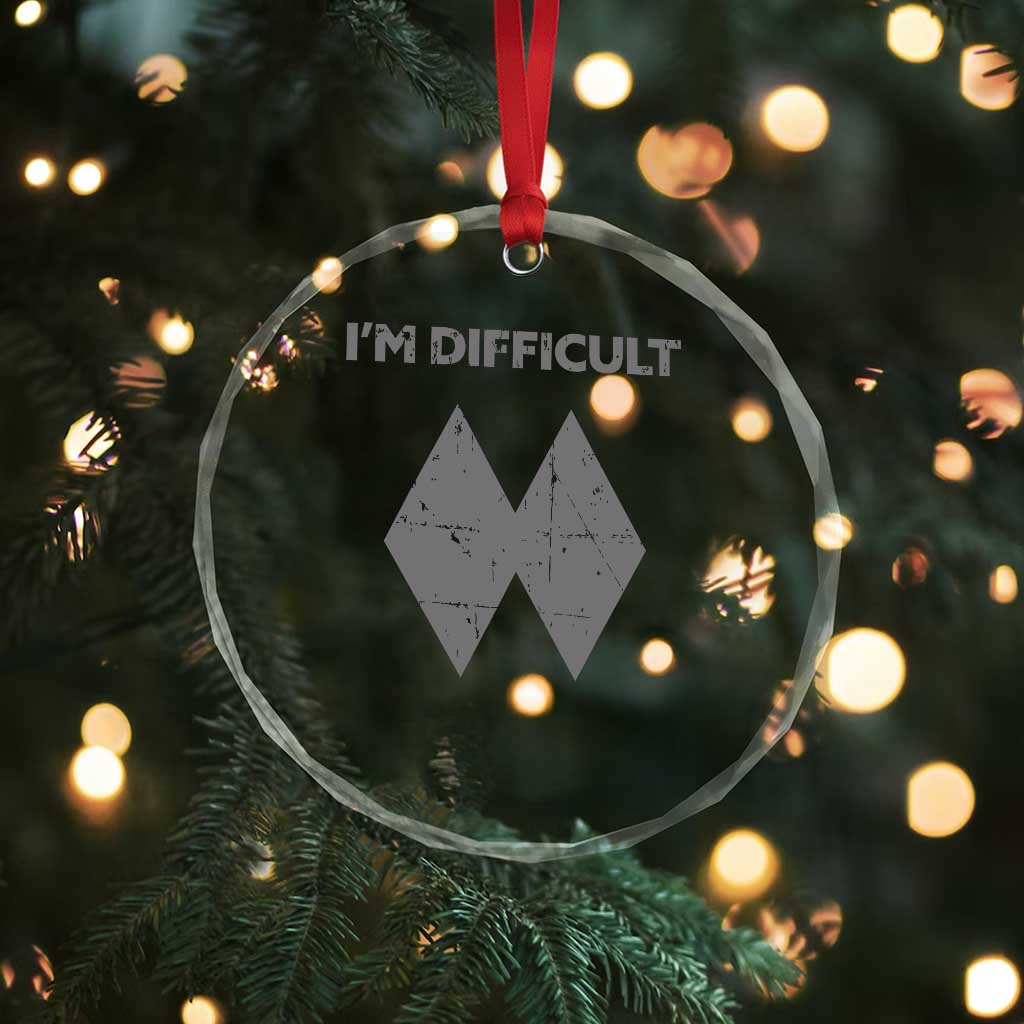 Funny Ski Snowboard Crystal Glass Ornament I'm Difficult Double Black Diamonds TS11