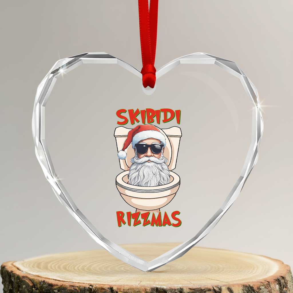Funny Skibidi Rizzmas Santa Toilet Meme Heart Crystal Glass Ornament - Wonder Print Shop