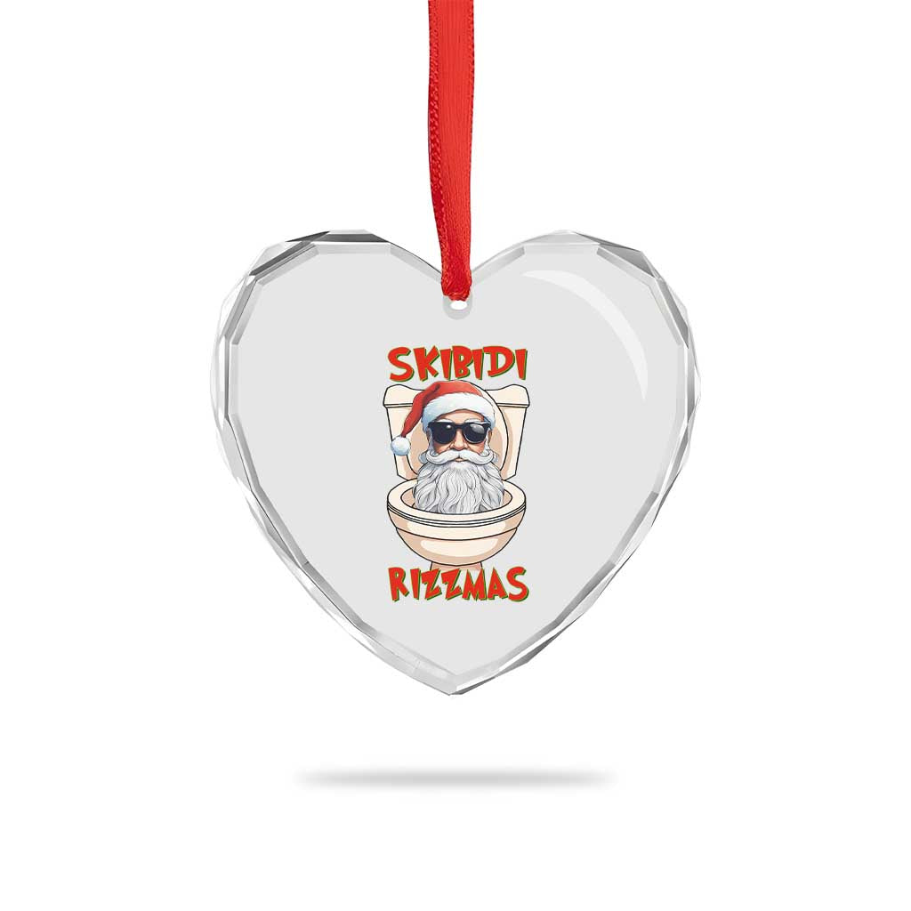 Funny Skibidi Rizzmas Santa Toilet Meme Heart Crystal Glass Ornament - Wonder Print Shop