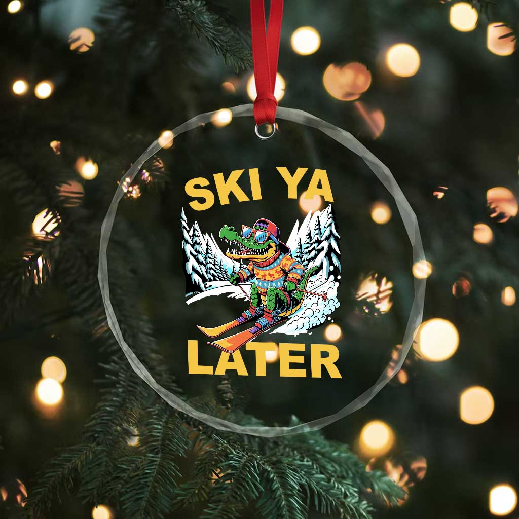Funny Skiing Alligator Crystal Glass Ornament Ski Ya Later Skier Snow Mountain Winter Sport - Wonder Print Shop