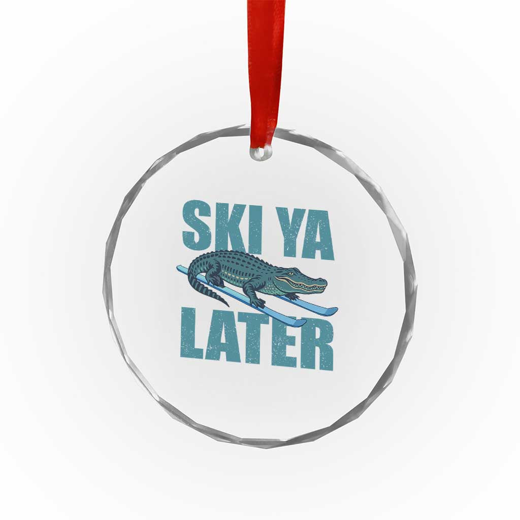 Funny Skiing Alligator Crystal Glass Ornament Ski Ya Later Skier Winter Sport - Wonder Print Shop