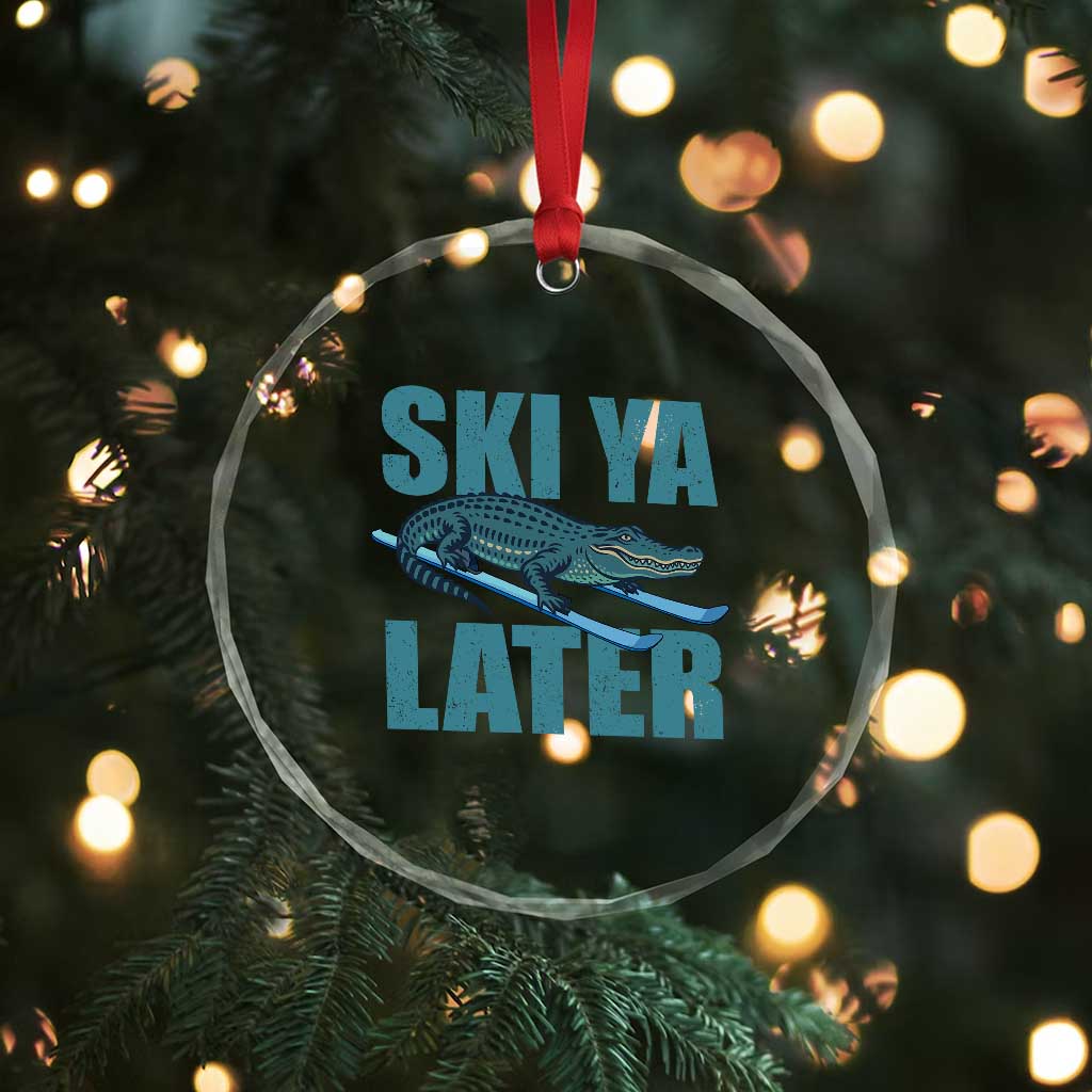 Funny Skiing Alligator Crystal Glass Ornament Ski Ya Later Skier Winter Sport - Wonder Print Shop