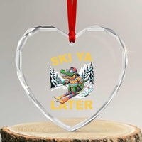 Funny Skiing Alligator Heart Crystal Glass Ornament Ski Ya Later Skier Snow Mountain Winter Sport - Wonder Print Shop