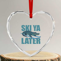 Funny Skiing Alligator Heart Crystal Glass Ornament Ski Ya Later Skier Winter Sport - Wonder Print Shop