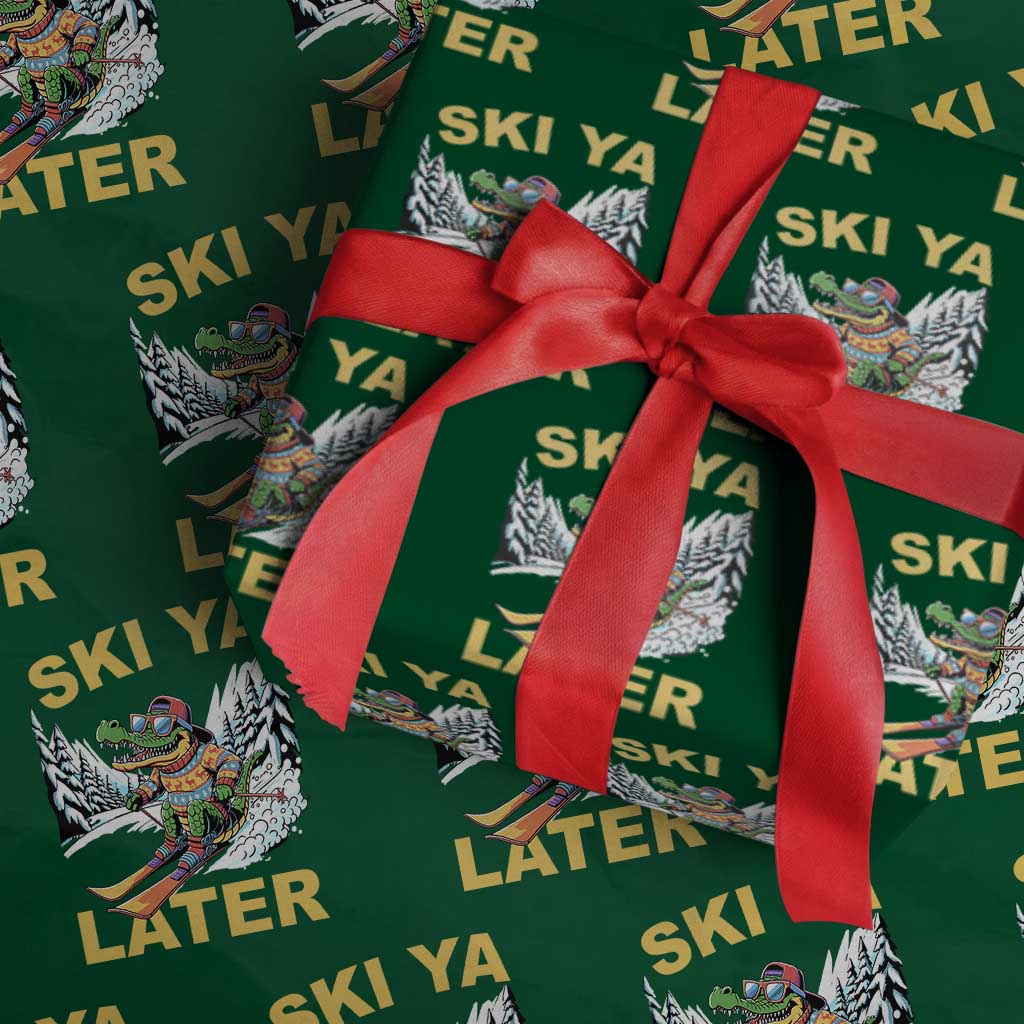 Funny Skiing Alligator Wrapping Paper Roll Ski Ya Later Skier Snow Mountain Winter Sport - Wonder Print Shop