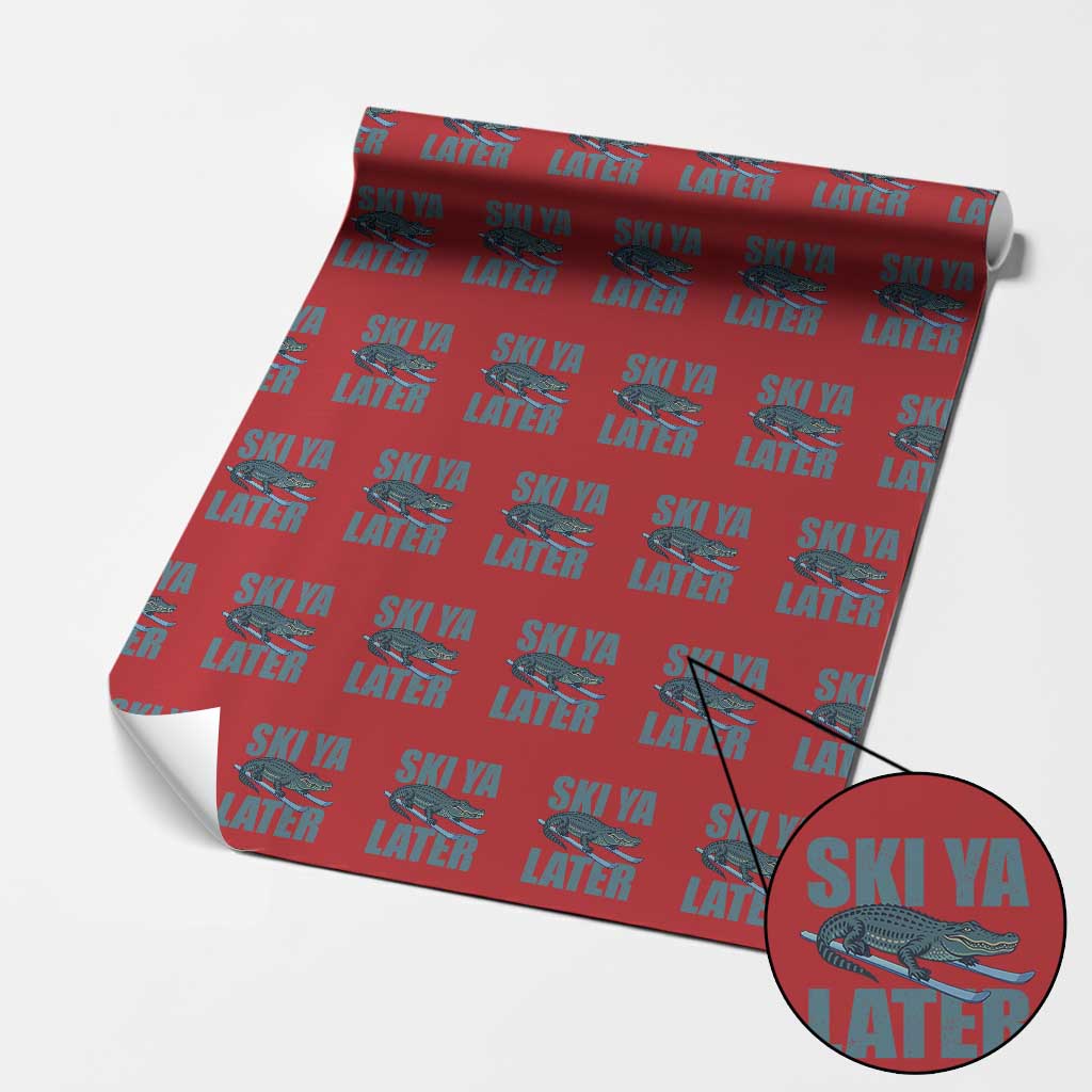 Funny Skiing Alligator Wrapping Paper Roll Ski Ya Later Skier Winter Sport - Wonder Print Shop