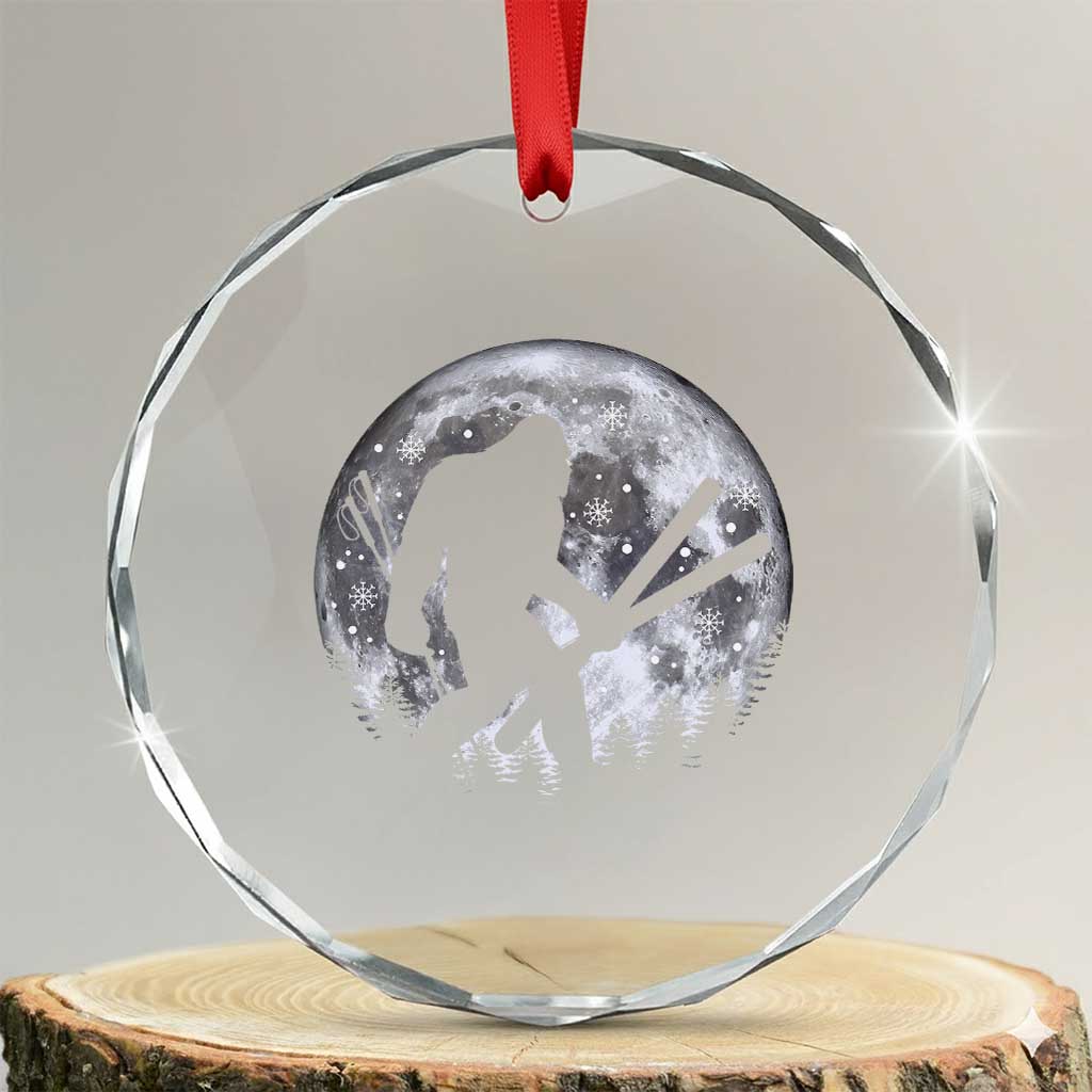 Funny Skiing Bigfoot Ski Winter Sport Moon Crystal Glass Ornament - Wonder Print Shop