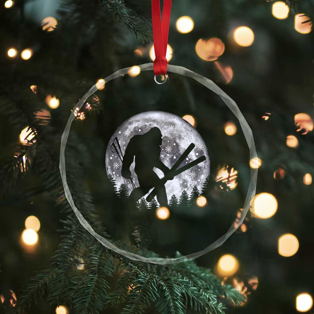Funny Skiing Bigfoot Ski Winter Sport Moon Crystal Glass Ornament - Wonder Print Shop