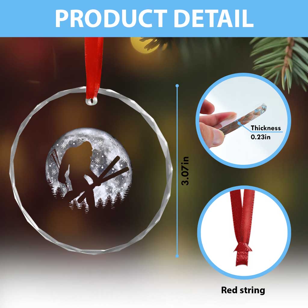 Funny Skiing Bigfoot Ski Winter Sport Moon Crystal Glass Ornament - Wonder Print Shop