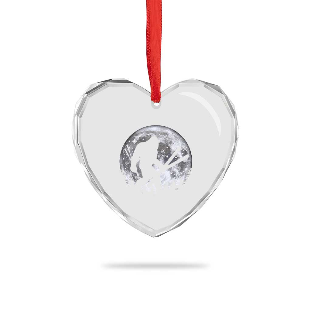 Funny Skiing Bigfoot Ski Winter Sport Moon Heart Crystal Glass Ornament - Wonder Print Shop